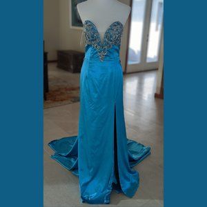 Mac Duggal Strapless Plunge Low Back Satin Formal Gown Prom 12 NEW Pageant